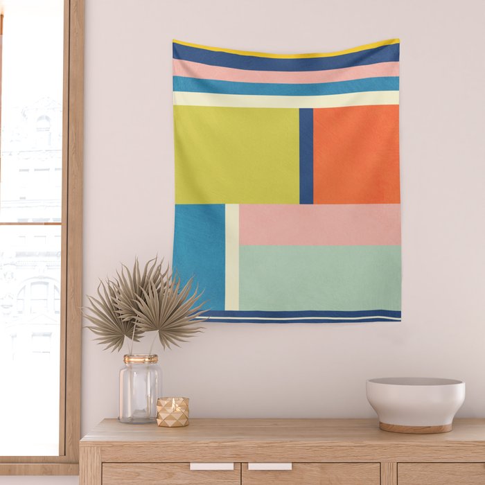 Vibrant Pastel Tones Unique Geometric Design Wall Tapestry Gallery Image 2