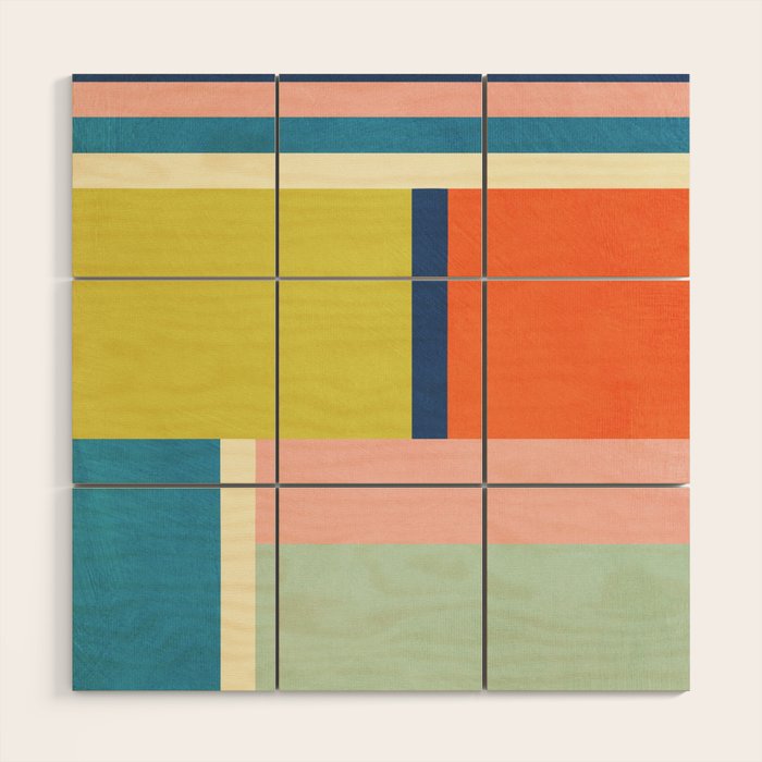 Vibrant Pastel Tones Unique Geometric Design Wood Wall Art Gallery Image 1