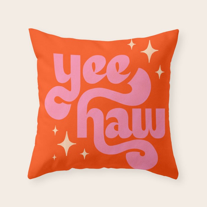 Yee Haw - Pink on Orange Throw Pillow Gallery Image 6