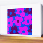 Large Pink and Purple Retro Flowers Blue Background #decor #society6 #buyart Wall Mural Gallery Image 2