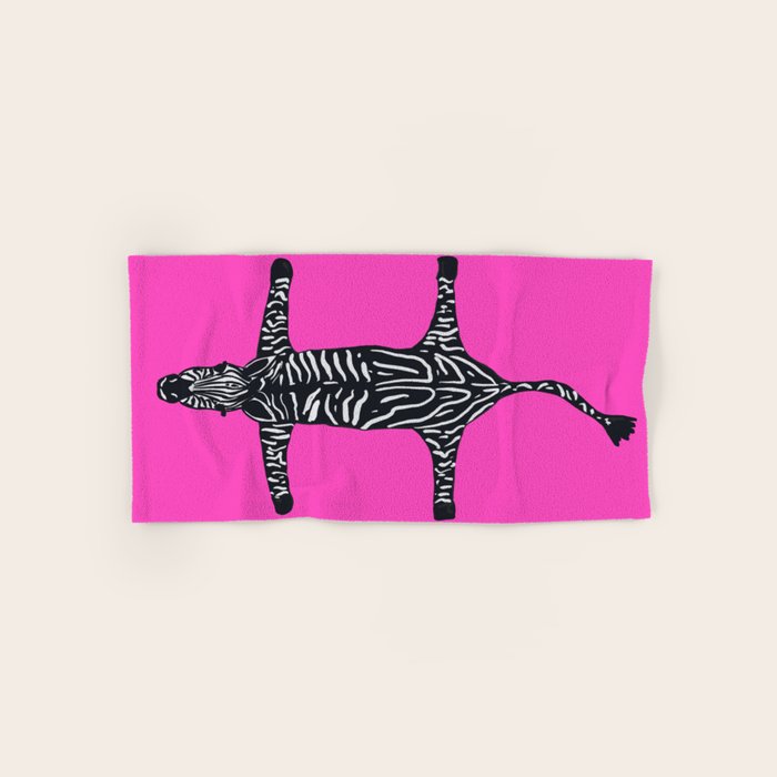 Modern abstract minimalistic zebras illustration in fuchsia pink background  Bath Towel Gallery Image 1