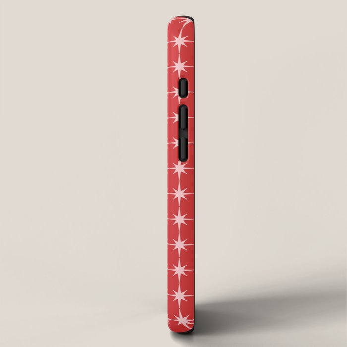 Mid Century Modern Atomic Stars Grid Retro Christmas Red and Pink Pattern iPhone Case Gallery Image 2
