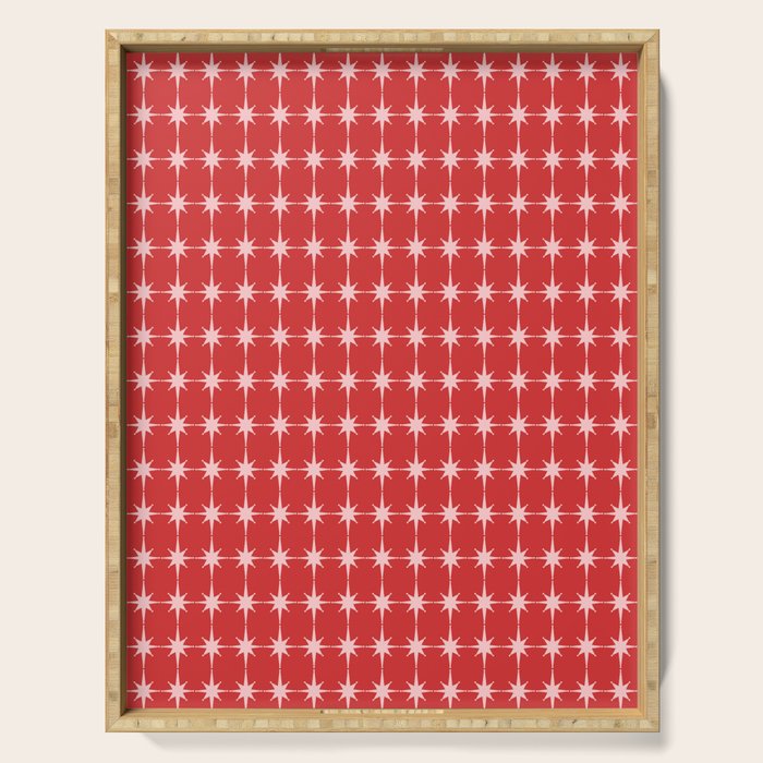 Mid Century Modern Atomic Stars Grid Retro Christmas Red and Pink Pattern Serving Tray Gallery Image 1