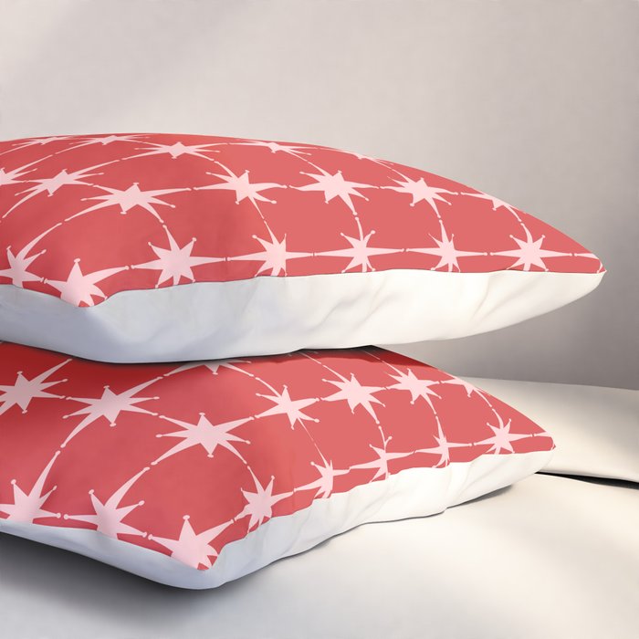 Mid Century Modern Atomic Stars Grid Retro Christmas Red and Pink Pattern Pillow Sham Gallery Image 3