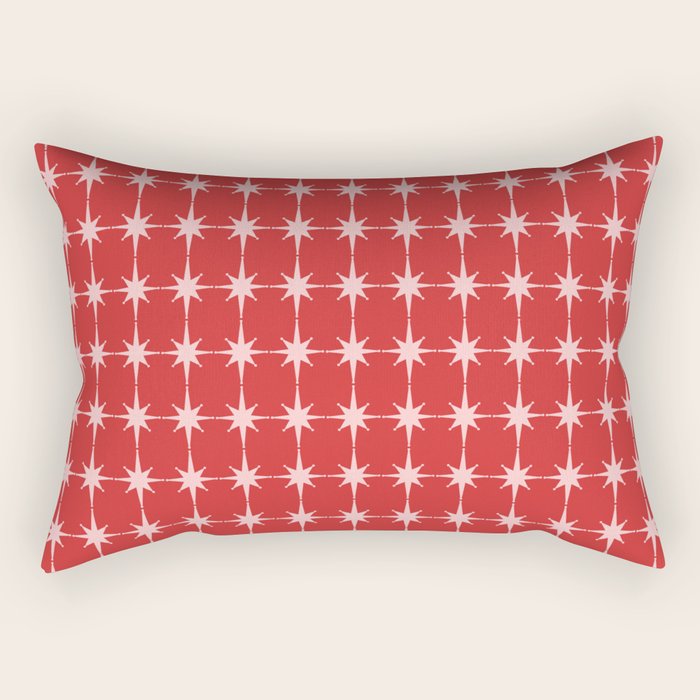 Mid Century Modern Atomic Stars Grid Retro Christmas Red and Pink Pattern Rectangular Pillow Gallery Image 2