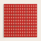 Mid Century Modern Atomic Stars Grid Retro Christmas Red and Pink Pattern Wood Wall Art Gallery Image 1