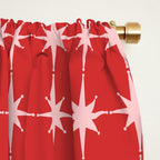 Mid Century Modern Atomic Stars Grid Retro Christmas Red and Pink Pattern Window Curtain Gallery Image 2