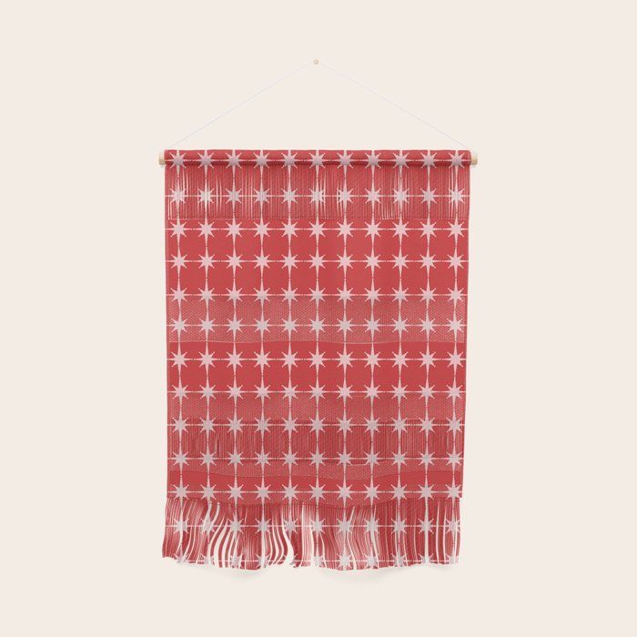 Mid Century Modern Atomic Stars Grid Retro Christmas Red and Pink Pattern Wall Hanging Gallery Image 1