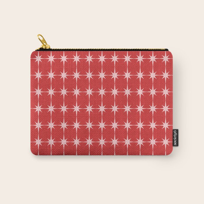 Mid Century Modern Atomic Stars Grid Retro Christmas Red and Pink Pattern Carry All Pouch Gallery Image 1