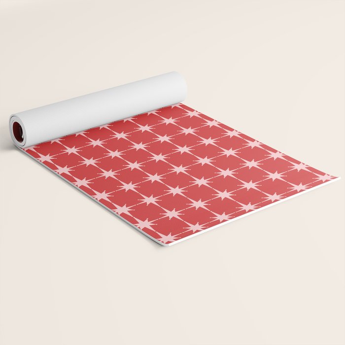 Mid Century Modern Atomic Stars Grid Retro Christmas Red and Pink Pattern Yoga Mat Gallery Image 2
