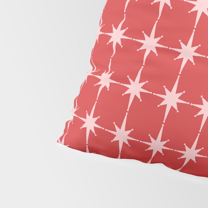 Mid Century Modern Atomic Stars Grid Retro Christmas Red and Pink Pattern Pillow Sham Gallery Image 4