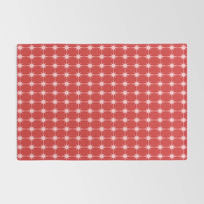 Mid Century Modern Atomic Stars Grid Retro Christmas Red and Pink Pattern Rug Gallery Image 2