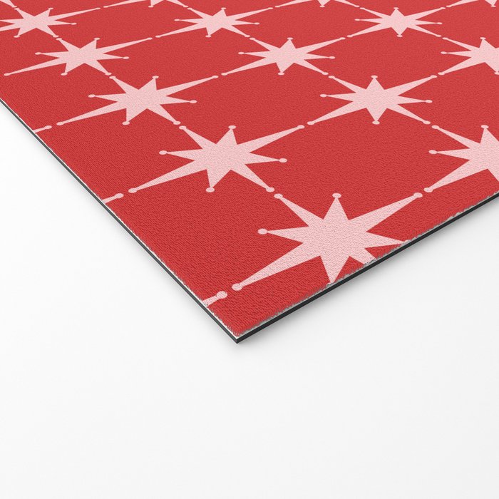 Mid Century Modern Atomic Stars Grid Retro Christmas Red and Pink Pattern Welcome Mat Gallery Image 2