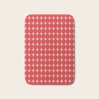 Mid Century Modern Atomic Stars Grid Retro Christmas Red and Pink Pattern Bath Mat Gallery Image 1