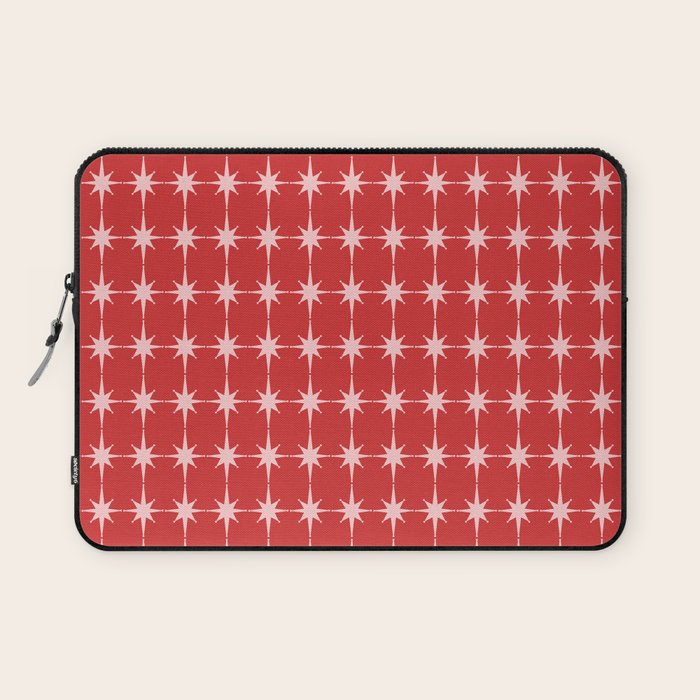Mid Century Modern Atomic Stars Grid Retro Christmas Red and Pink Pattern Laptop Sleeve Gallery Image 1