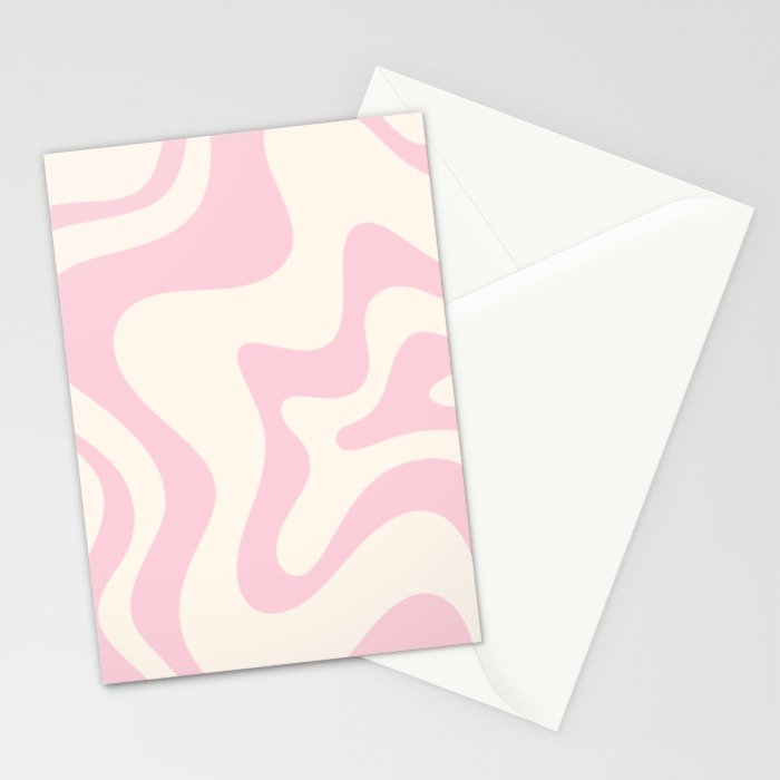 Retro Liquid Swirl Abstract Pattern Square in Baby Pink and Cream Stationery Card Gallery Image 2