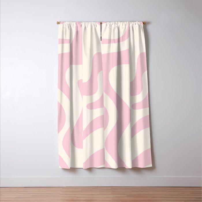 Retro Liquid Swirl Abstract Pattern Square in Baby Pink and Cream Window Curtain Gallery Image 3