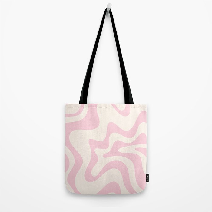 Retro Liquid Swirl Abstract Pattern Square in Baby Pink and Cream Tote Bag Gallery Image 2