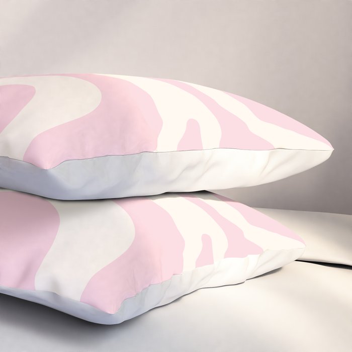 Retro Liquid Swirl Abstract Pattern Square in Baby Pink and Cream Pillow Sham Gallery Image 3