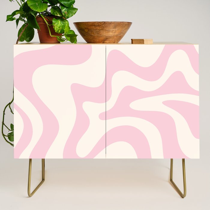 Retro Liquid Swirl Abstract Pattern Square in Baby Pink and Cream Credenza Gallery Image 1
