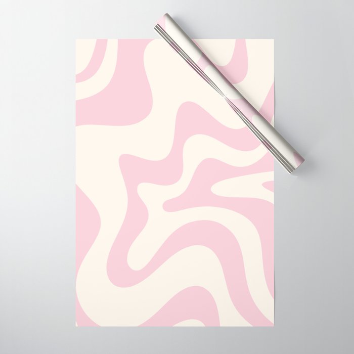 Retro Liquid Swirl Abstract Pattern Square in Baby Pink and Cream Wrapping Paper Gallery Image 1