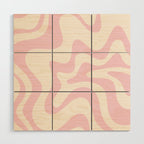 Retro Liquid Swirl Abstract Pattern Square in Baby Pink and Cream Wood Wall Art Gallery Image 1