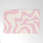 Retro Liquid Swirl Abstract Pattern Square in Baby Pink and Cream Welcome Mat Gallery Image 1