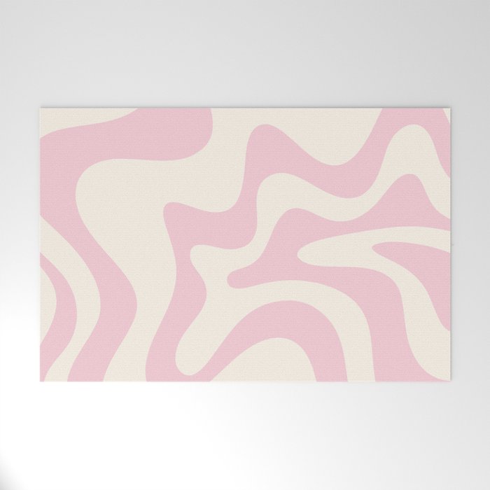 Retro Liquid Swirl Abstract Pattern Square in Baby Pink and Cream Welcome Mat Gallery Image 1