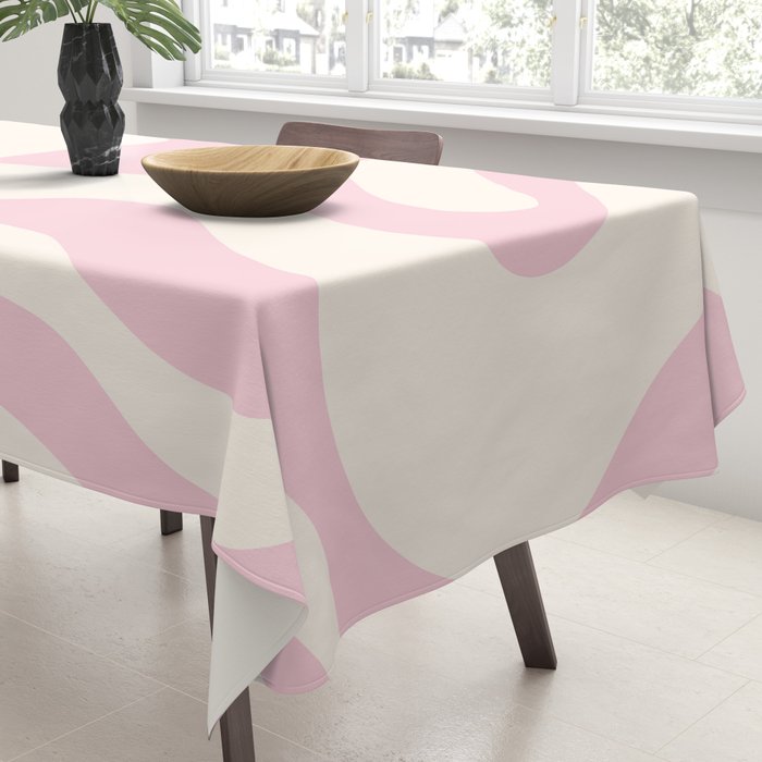 Retro Liquid Swirl Abstract Pattern Square in Baby Pink and Cream Tablecloth Gallery Image 3