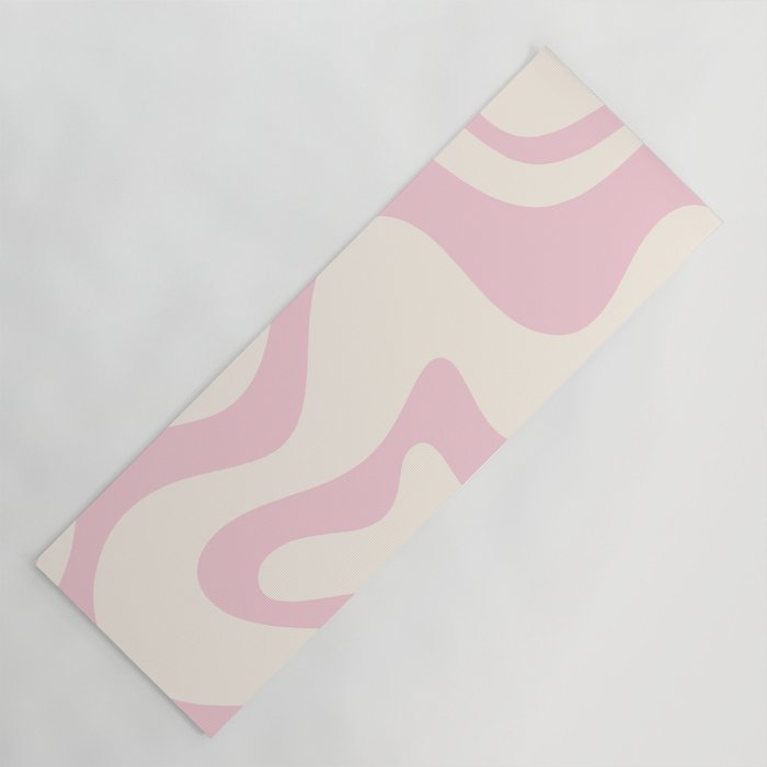Retro Liquid Swirl Abstract Pattern Square in Baby Pink and Cream Yoga Mat Gallery Image 1