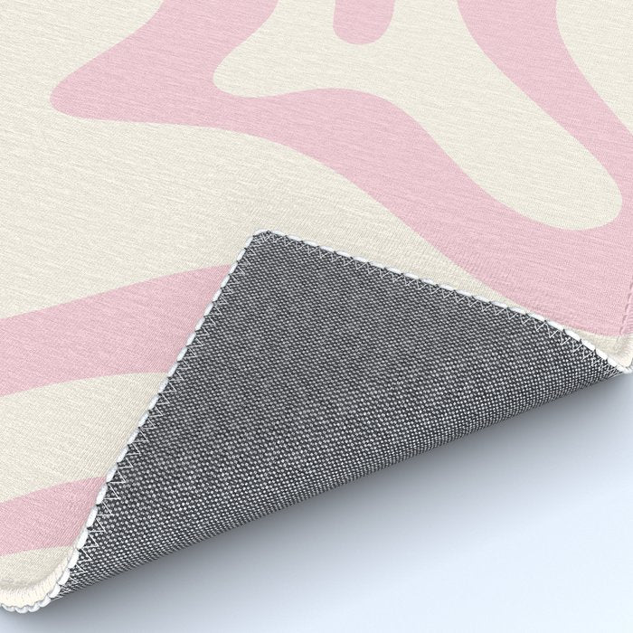 Retro Liquid Swirl Abstract Pattern Square in Baby Pink and Cream Rug Gallery Image 4