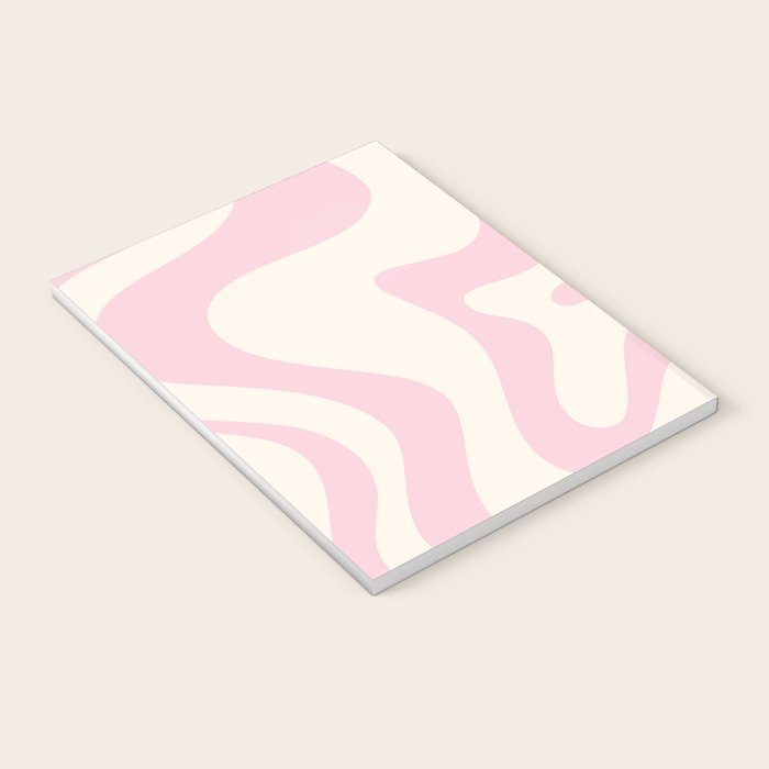 Retro Liquid Swirl Abstract Pattern Square in Baby Pink and Cream Notebook Gallery Image 3