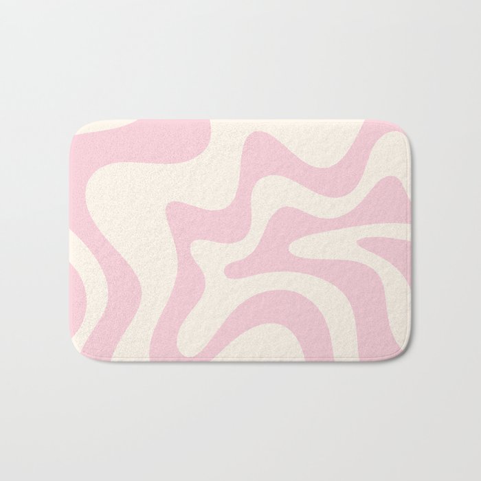 Retro Liquid Swirl Abstract Pattern Square in Baby Pink and Cream Bath Mat Gallery Image 1