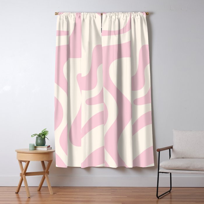 Retro Liquid Swirl Abstract Pattern Square in Baby Pink and Cream Window Curtain Gallery Image 5