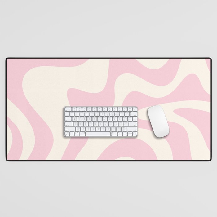 Retro Liquid Swirl Abstract Pattern Square in Baby Pink and Cream Desk Mat Gallery Image 1
