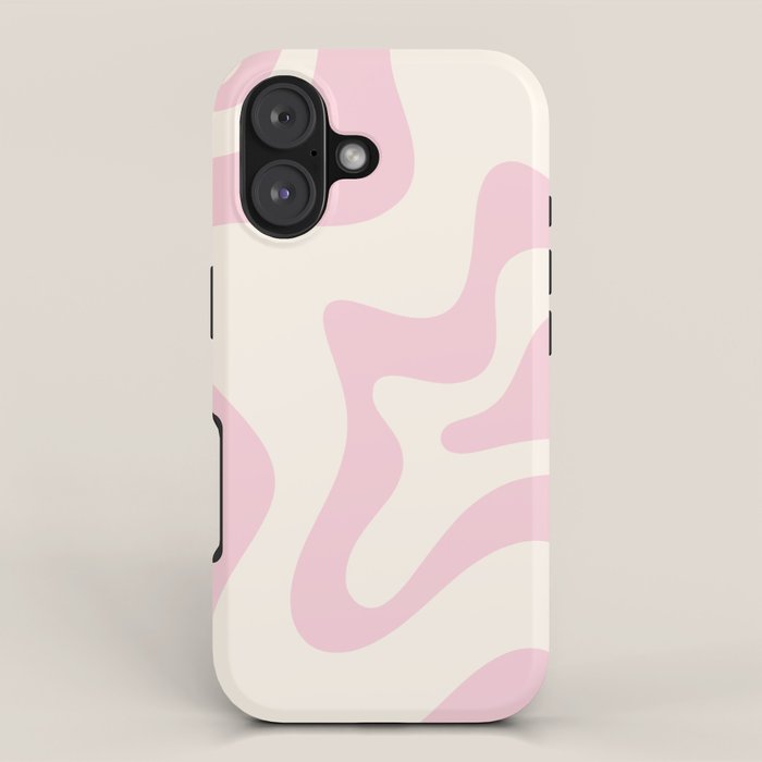 Retro Liquid Swirl Abstract Pattern Square in Baby Pink and Cream iPhone Case Gallery Image 1