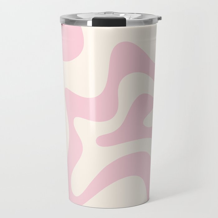 Retro Liquid Swirl Abstract Pattern Square in Baby Pink and Cream Travel Mug Gallery Image 1
