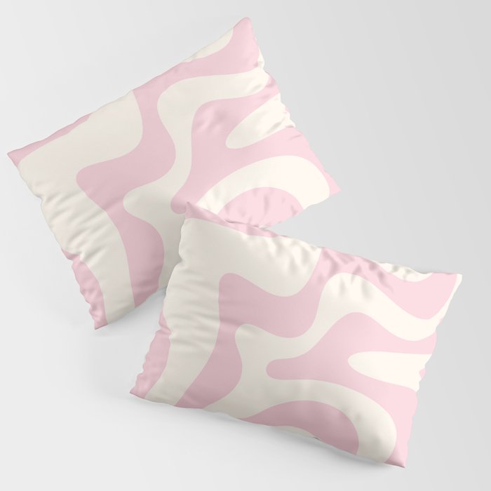 Retro Liquid Swirl Abstract Pattern Square in Baby Pink and Cream Pillow Sham Gallery Image 3