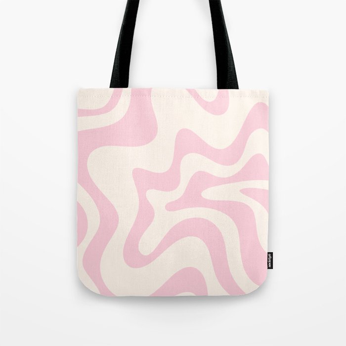 Retro Liquid Swirl Abstract Pattern Square in Baby Pink and Cream Tote Bag Gallery Image 1
