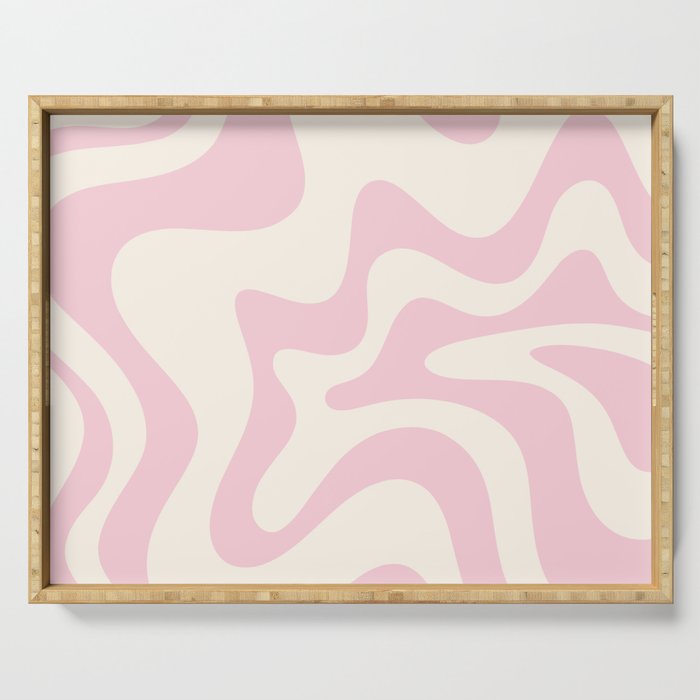 Retro Liquid Swirl Abstract Pattern Square in Baby Pink and Cream Serving Tray Gallery Image 1