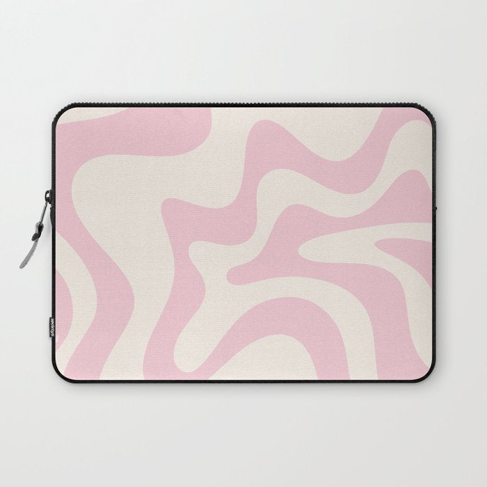 Retro Liquid Swirl Abstract Pattern Square in Baby Pink and Cream Laptop Sleeve Gallery Image 1