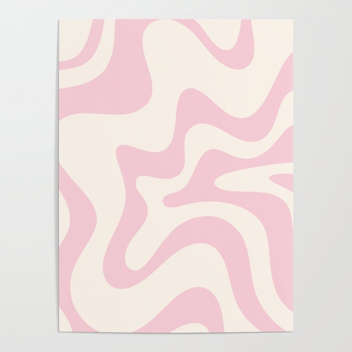 Retro Liquid Swirl Abstract Pattern Square in Baby Pink and Cream Poster Gallery Image 4