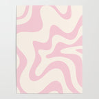 Retro Liquid Swirl Abstract Pattern Square in Baby Pink and Cream Poster Gallery Image 4