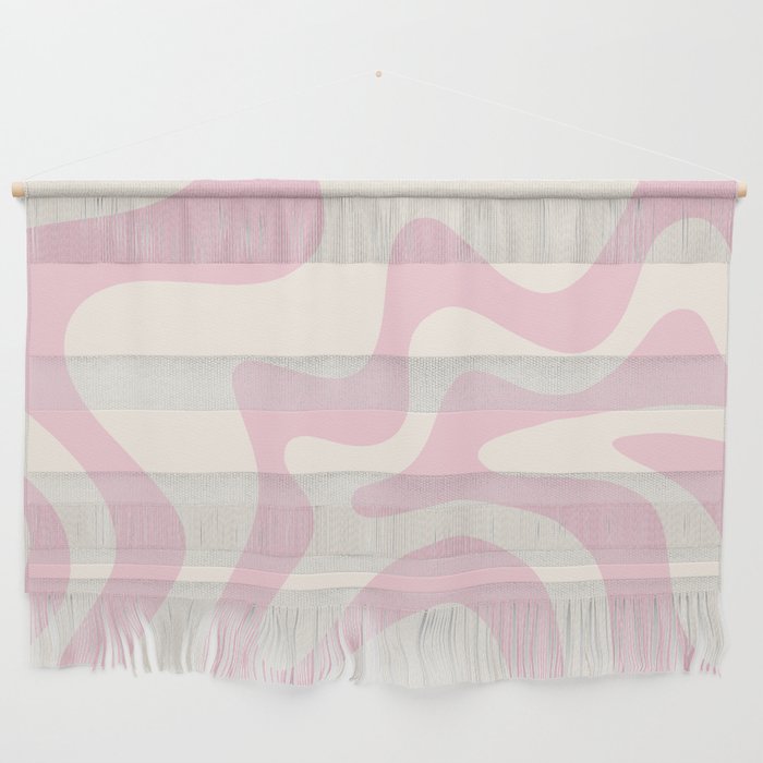 Retro Liquid Swirl Abstract Pattern Square in Baby Pink and Cream Wall Hanging Gallery Image 1