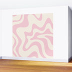Retro Liquid Swirl Abstract Pattern Square in Baby Pink and Cream Wall Mural Gallery Image 2