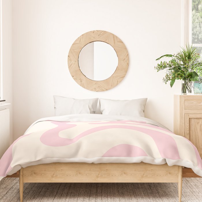 Retro Liquid Swirl Abstract Pattern Square in Baby Pink and Cream Duvet Cover Gallery Image 3
