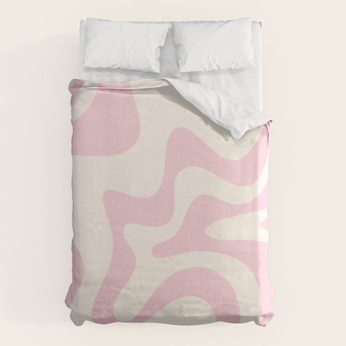 Retro Liquid Swirl Abstract Pattern Square in Baby Pink and Cream Duvet Cover Gallery Image 6