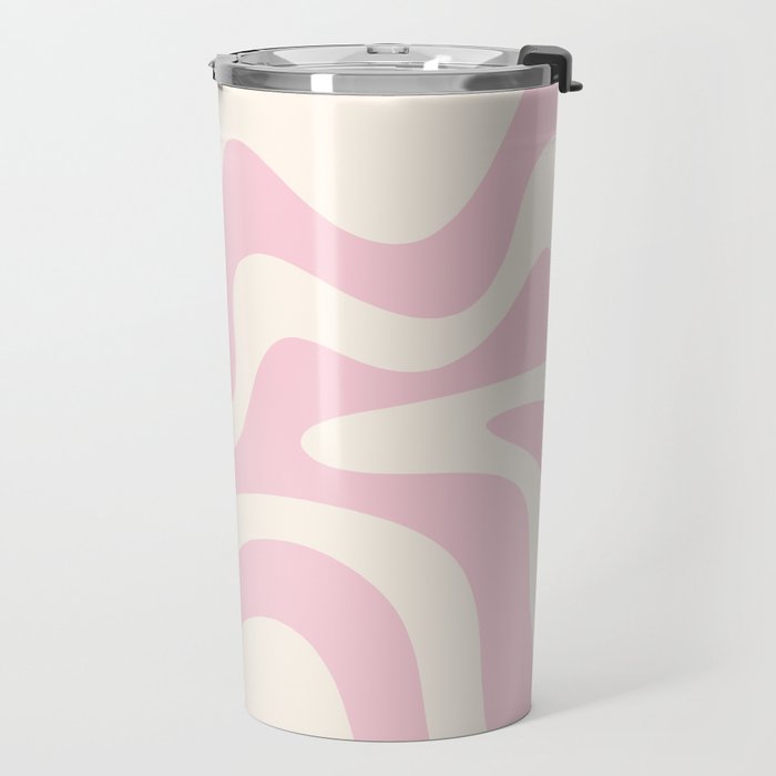 Retro Liquid Swirl Abstract Pattern Square in Baby Pink and Cream Travel Mug Gallery Image 2