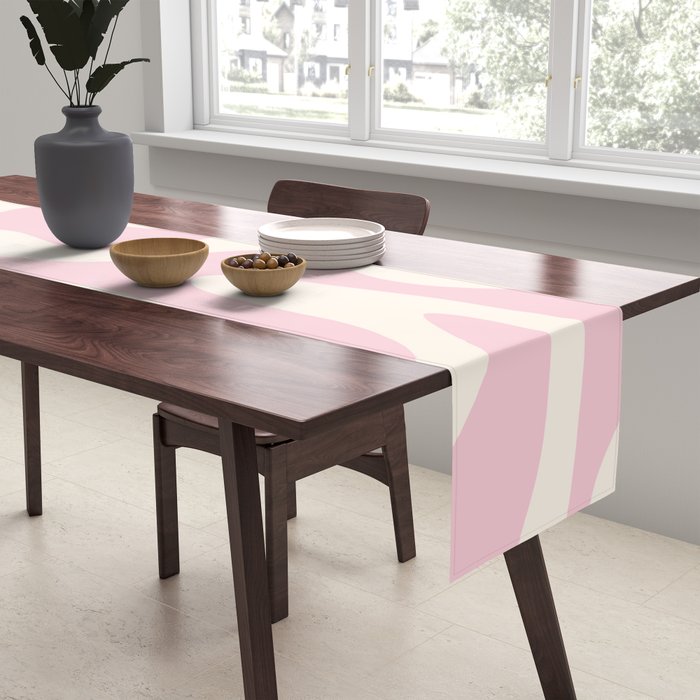 Retro Liquid Swirl Abstract Pattern Square in Baby Pink and Cream Table Runner Gallery Image 2