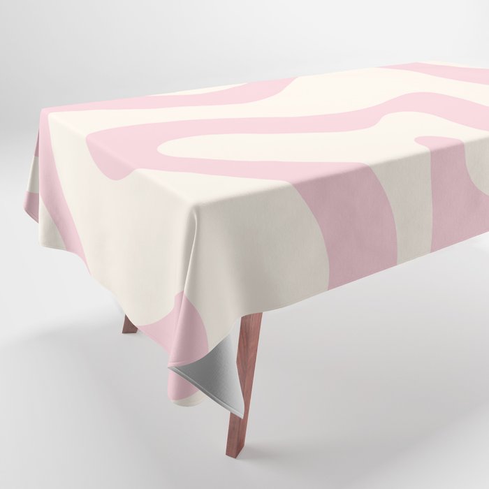 Retro Liquid Swirl Abstract Pattern Square in Baby Pink and Cream Tablecloth Gallery Image 1
